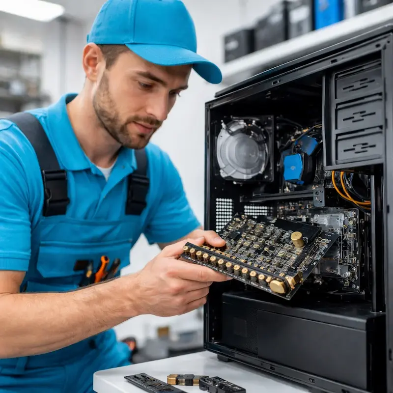 Мастер устанавливает звуковую карту на ПК в Лобне